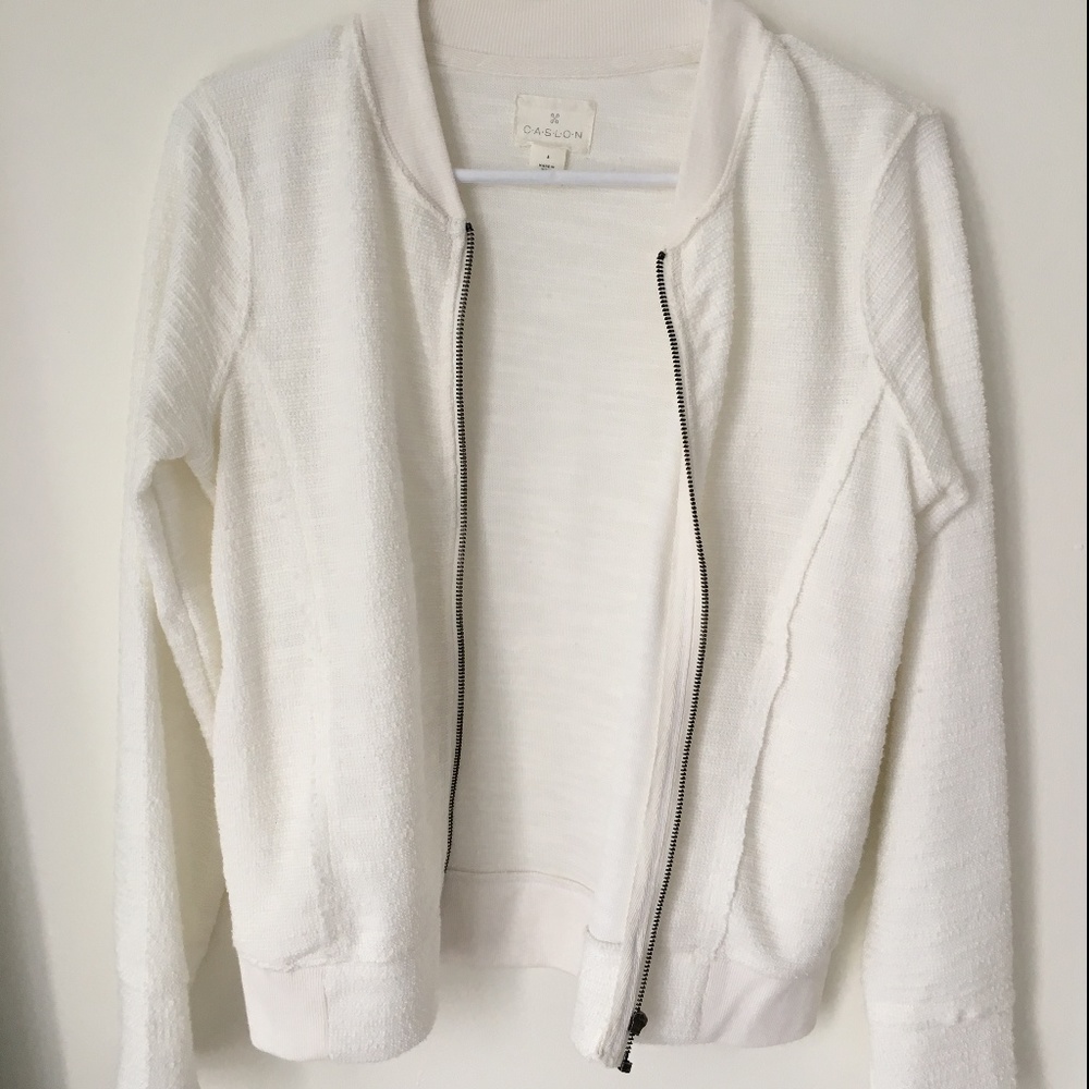 Caslon White Casual Zip-Up Cardigan